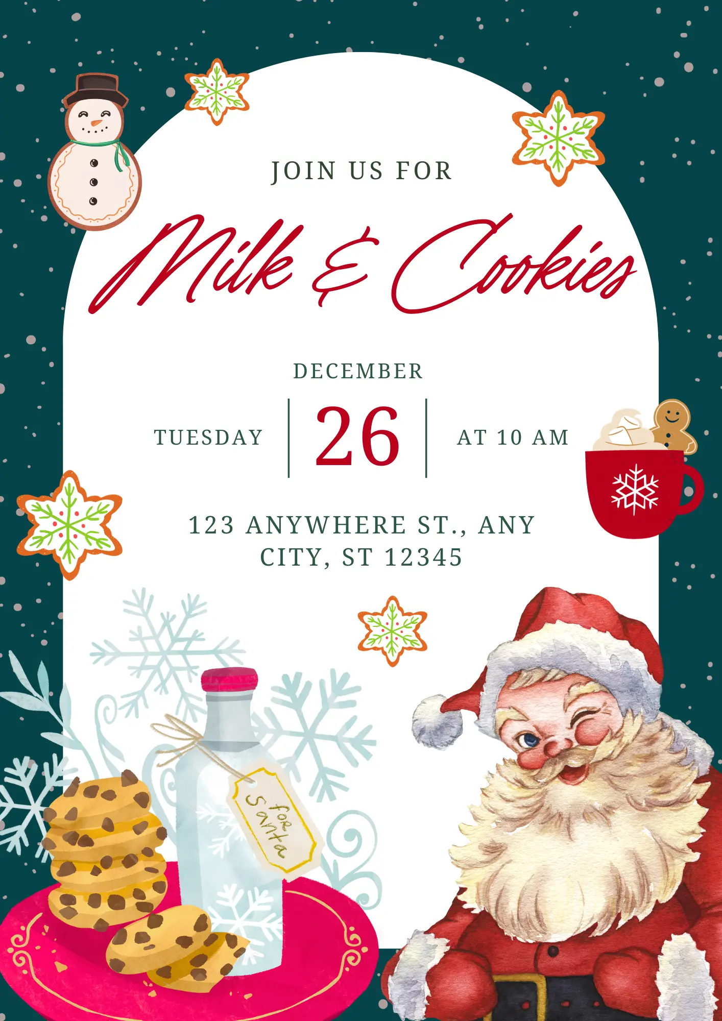 Milk and Cookies with Santa Invitation Template | Santa Claus Christmas Invite - CreativeRino