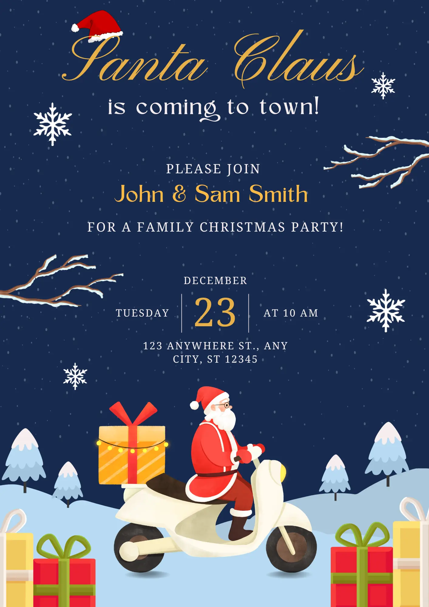 Santa Claus is Coming to Town Invitation Template | Santa Christmas Invite - CreativeRino