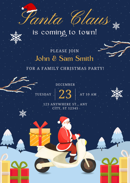 Santa Claus is Coming to Town Invitation Template | Santa Christmas Invite - CreativeRino