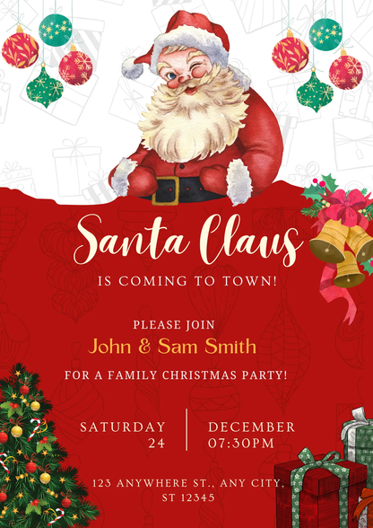 Santa Claus is Coming to Town Invitation Template | Santa Christmas Invite - CreativeRino