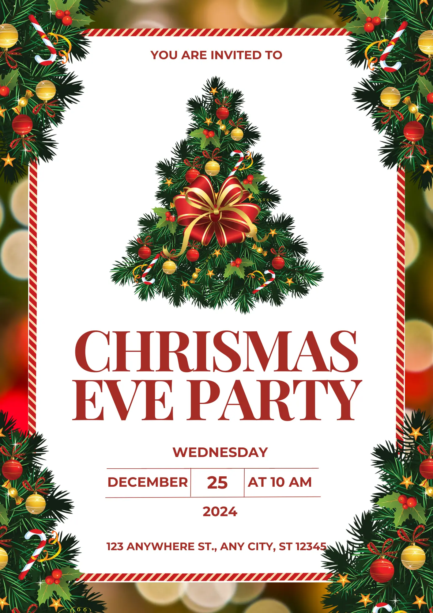 Christmas Eve Party Invitation Template | Christmas Tree Lights Invite - CreativeRino