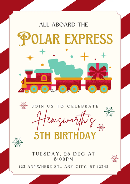 Christmas Polar Express Train Birthday Invitation Template - CreativeRino