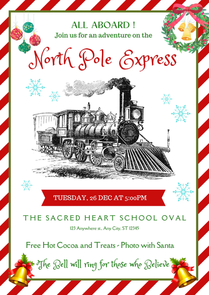 Christmas North Pole Express Train Invitation Flyer Template - CreativeRino