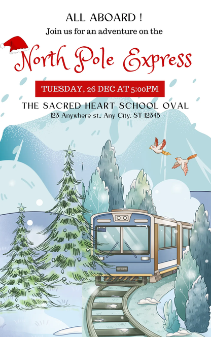 Christmas North Pole Express Train Invitation Flyer Template - CreativeRino