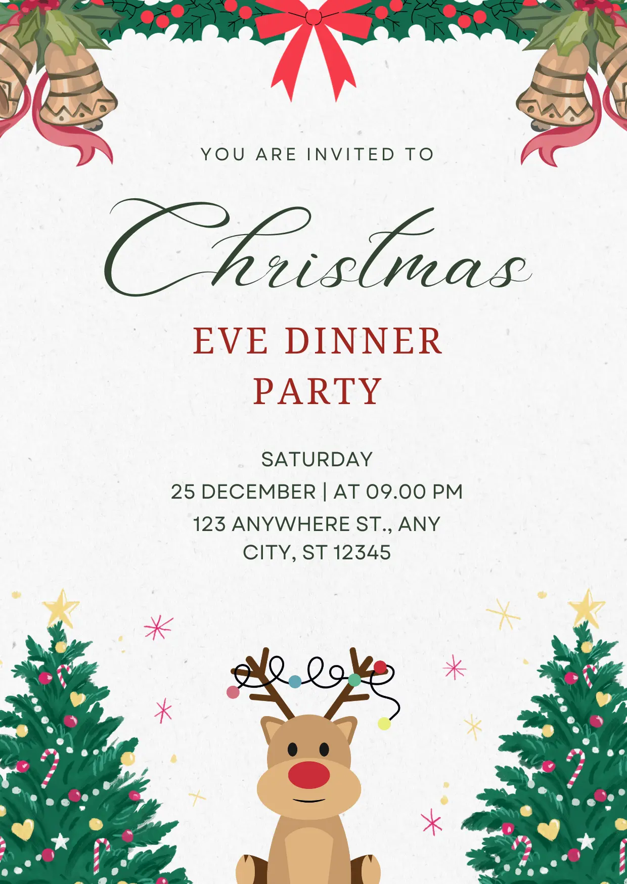 Christmas Eve Dinner Party Invite Template - CreativeRino