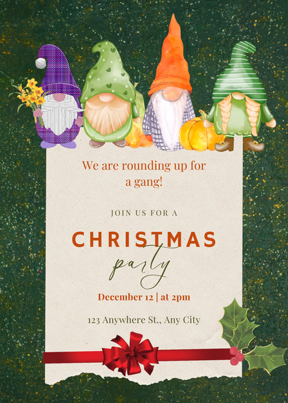 Gnome Christmas Party Invitation Template - CreativeRino