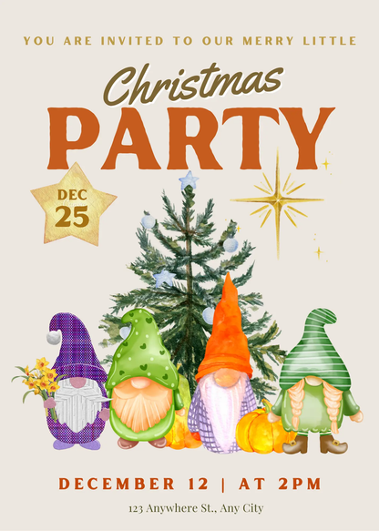 Gnome Christmas Party Invitation Template - CreativeRino