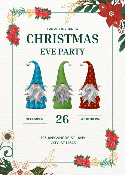 Gnome Christmas Eve Party Invitation Template - CreativeRino