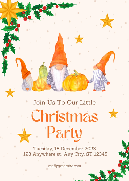 Gnome Christmas Party Invitation Template - CreativeRino