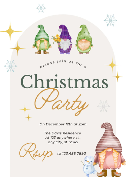 Gnome Christmas Party Invitation Template - CreativeRino