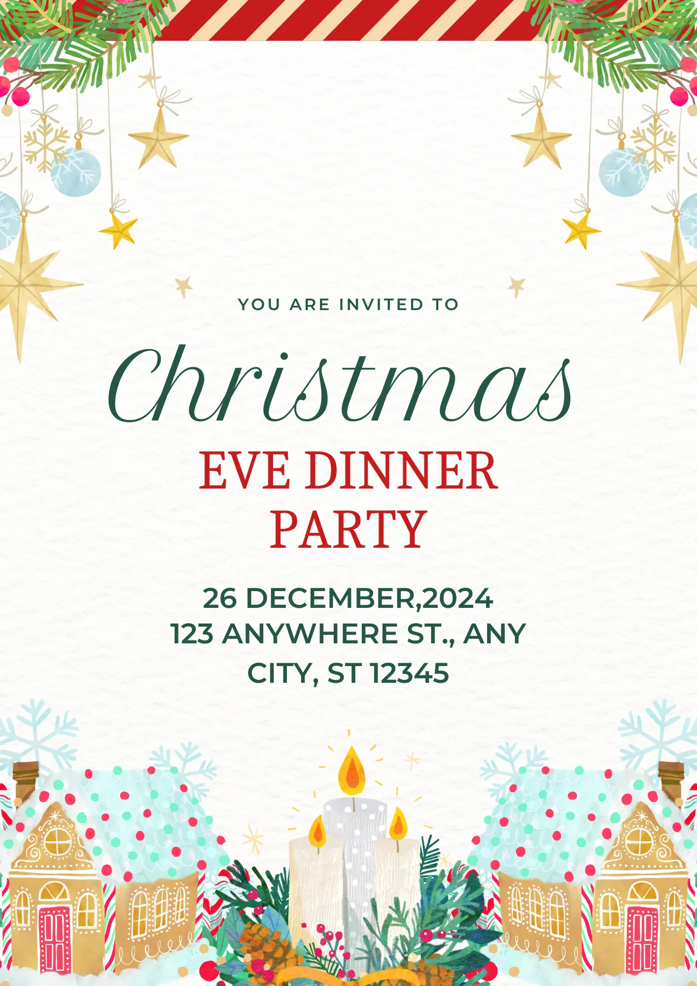 Christmas Eve Dinner Party Invite Template - CreativeRino
