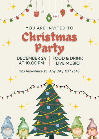 Gnome Christmas Party Invitation Template - CreativeRino
