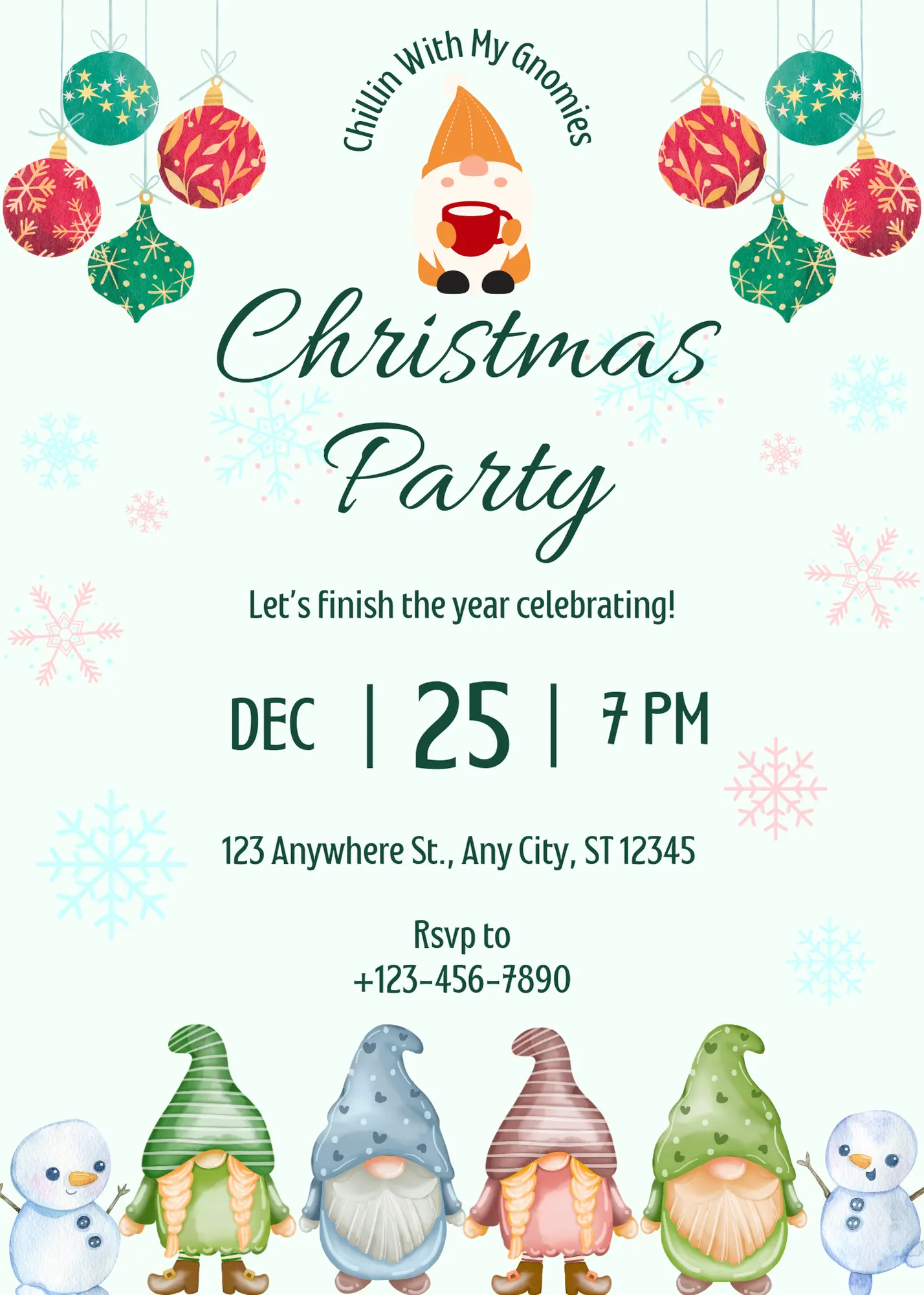 Gnome Christmas Party Invitation Template - CreativeRino