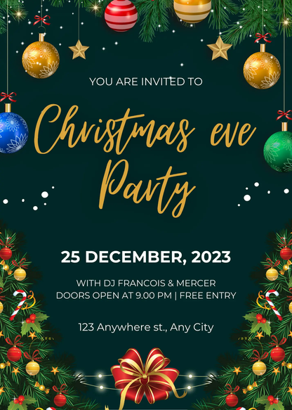 Christmas Eve Party Invitation Template - CreativeRino