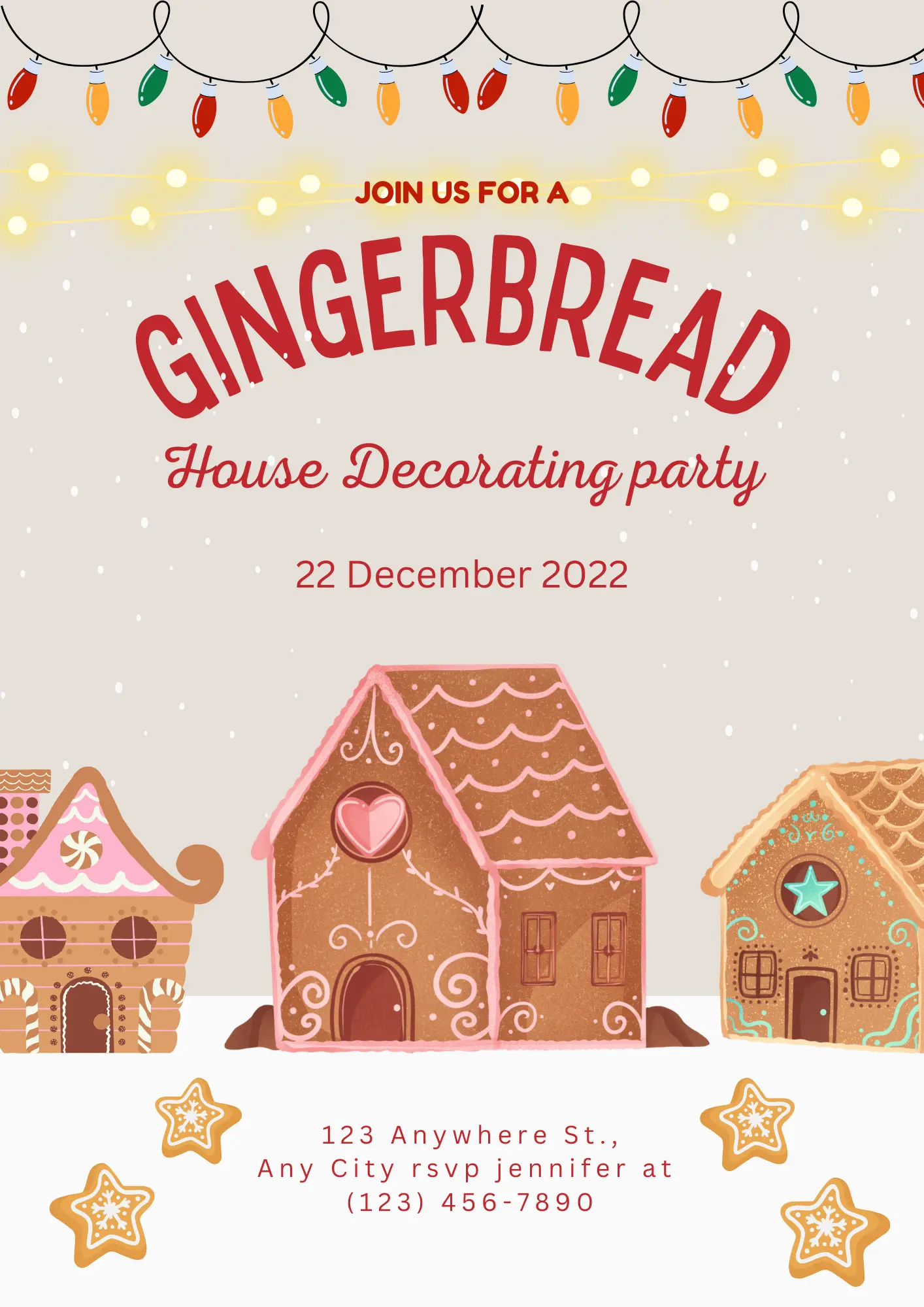 Gingerbread House Decorating Party Christmas Invitation Template - CreativeRino