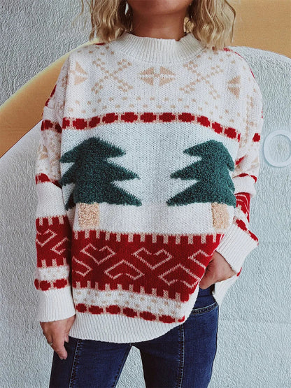 Fun Cartoon Christmas Tree Jacquard Sweater | Knitted Holiday & New Year Pullover eprolo