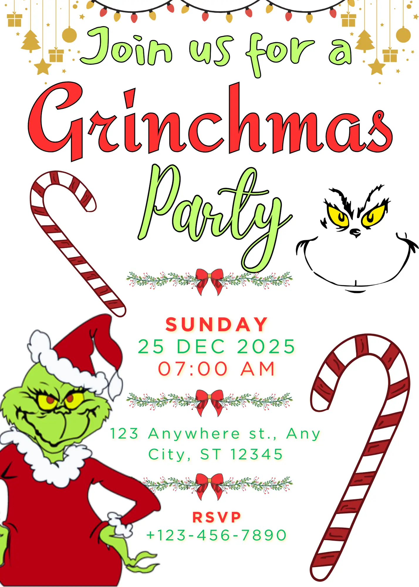 Grinchmas Christmas Party Invitation Template | Grinch Invite - CreativeRino