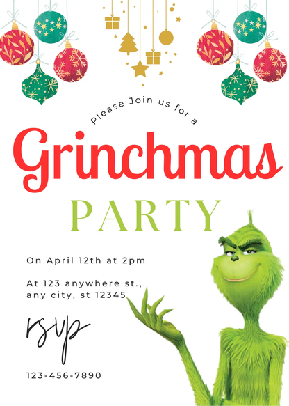 Grinchmas Christmas Party Invitation Template | Grinch Invite - CreativeRino