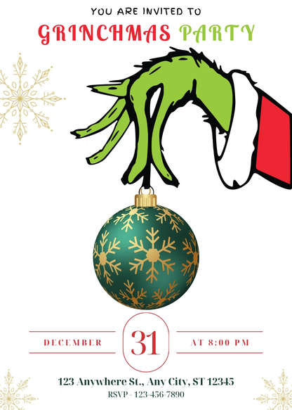 Grinchmas Christmas Party Invitation Template | Grinch Invite - CreativeRino