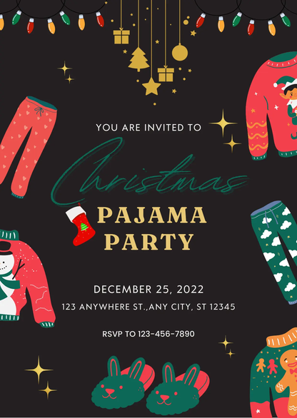 Slumber Christmas Pajamas Party Invitation Template - CreativeRino