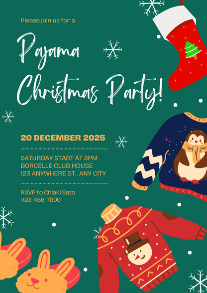 Slumber Christmas Pajamas Party Invitation Template - CreativeRino