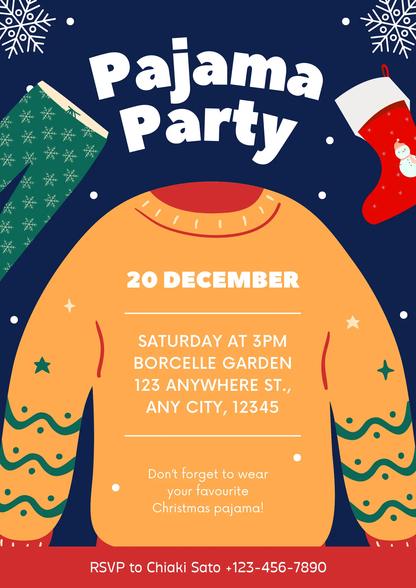 Slumber Christmas Pajamas Party Invitation Template - CreativeRino