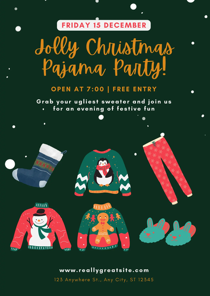 Slumber Christmas Pajamas Party Invitation Template - CreativeRino