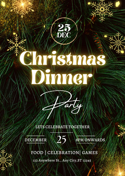 Christmas Dinner Party Invitation Template - CreativeRino
