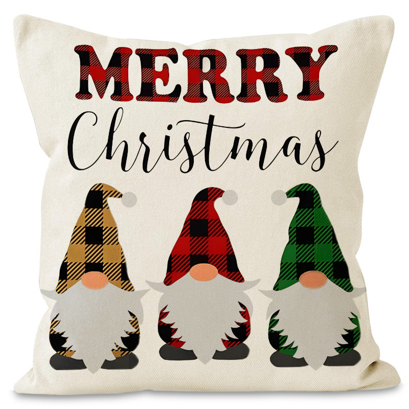 Christmas Dwarf (Gnome) Printed Pillow Cover | Linen Festive Cushion Case for Home Sofa Decoration eprolo
