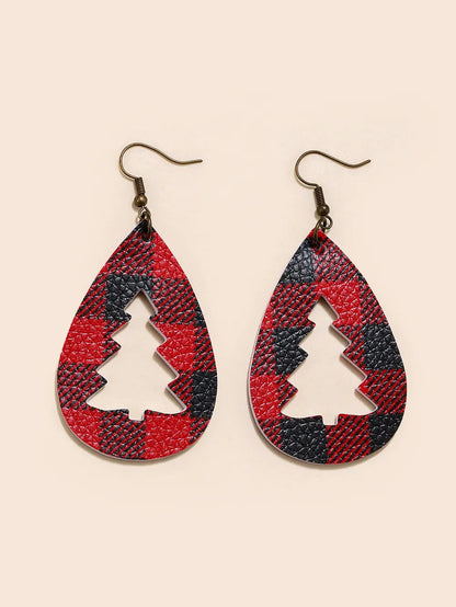 Laser Cut Faux Leather Christmas Tree Earrings | Lightweight Holiday Dangle Jewelry eprolo