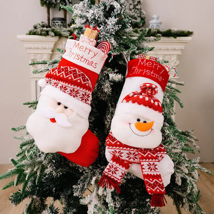 3D Elderly Elk Knitted Christmas Socks, Holiday Gift Bag & Decor, Red eprolo