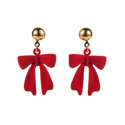 Asymmetric Christmas Ear Hooks | Simple Bell & Bow Drip Oil Earrings | Fashionable Female Holiday Jewelry eprolo