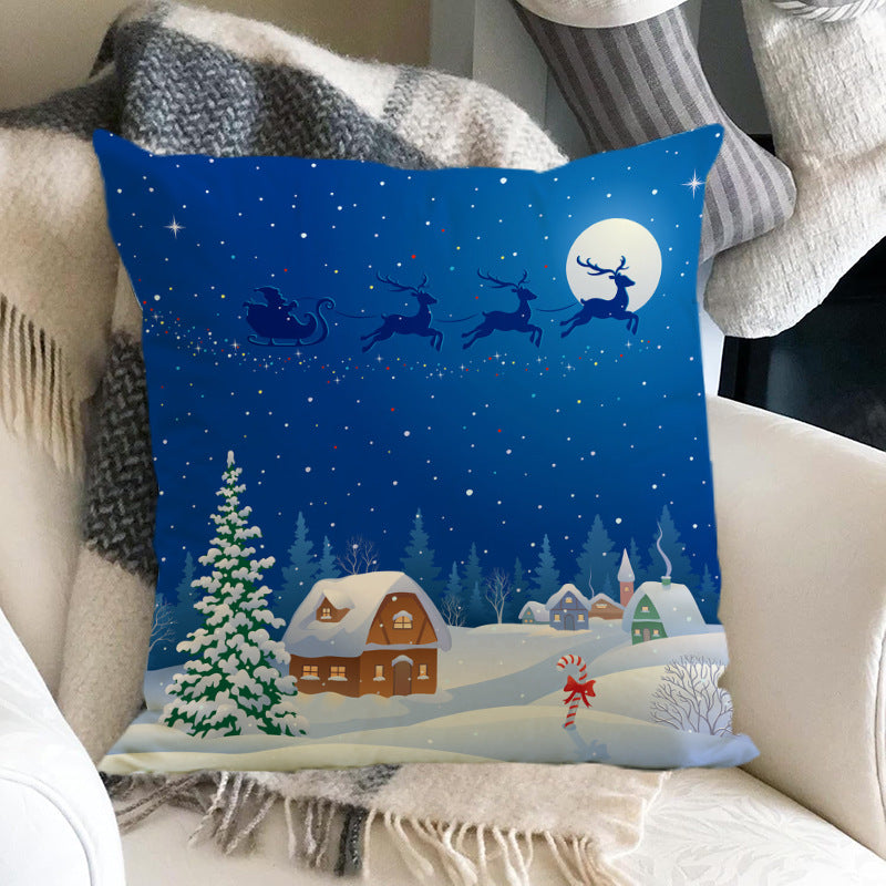 Linen Christmas Pillow Cover | Snowman & Tree Print Decorative Cushion for Sofa/Bed eprolo