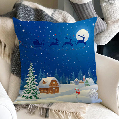 Linen Christmas Pillow Cover | Snowman & Tree Print Decorative Cushion for Sofa/Bed eprolo