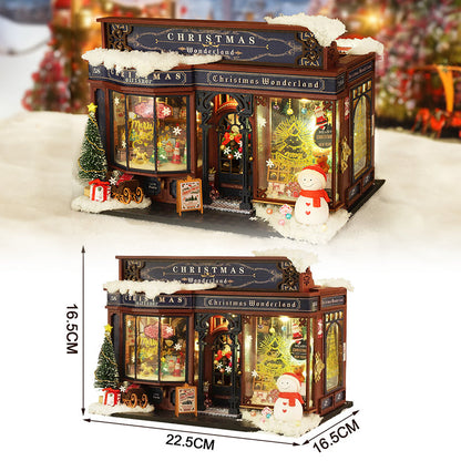 DIY Wooden Merry Christmas Miniature Dollhouse Kit with LED Lights | Adult Handmade Xmas Gift eprolo