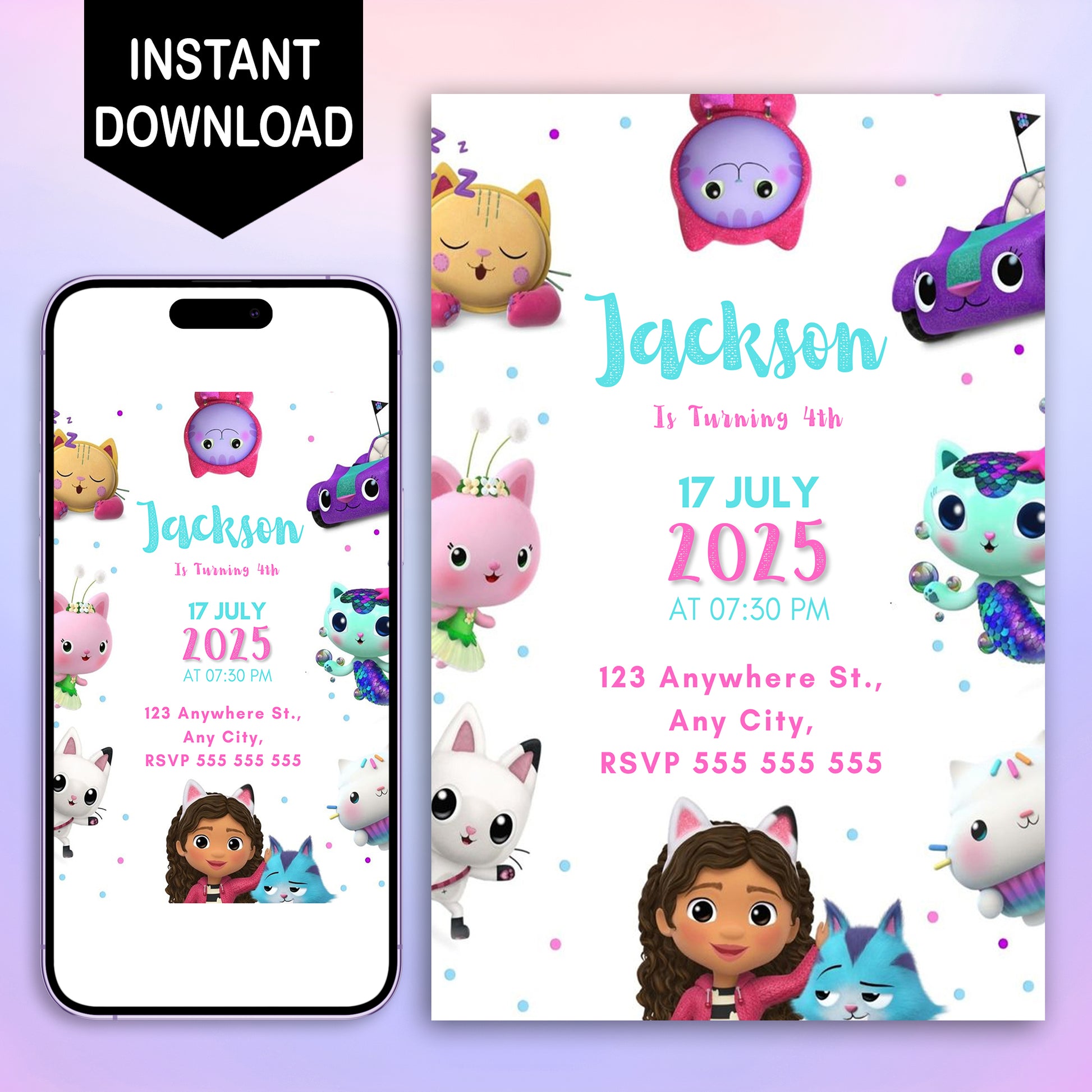 Gabby's Dollhouse Birthday Invitation Template - CreativeRino