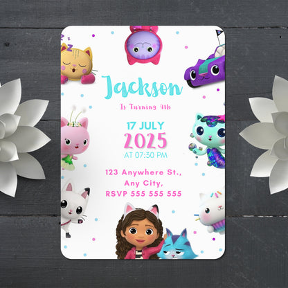 Gabby's Dollhouse Birthday Invitation Template - CreativeRino