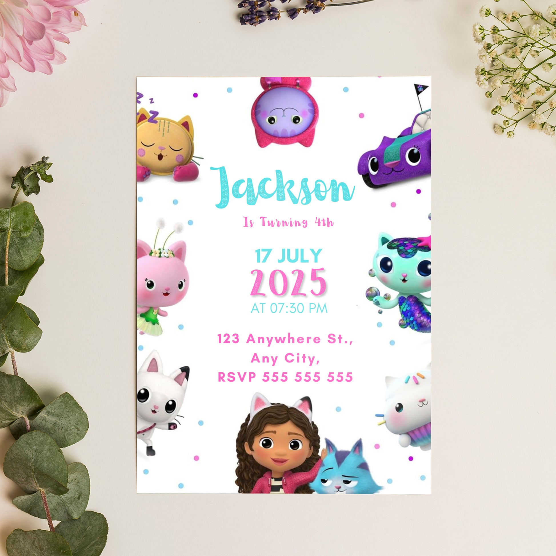 Gabby's Dollhouse Birthday Invitation Template - CreativeRino
