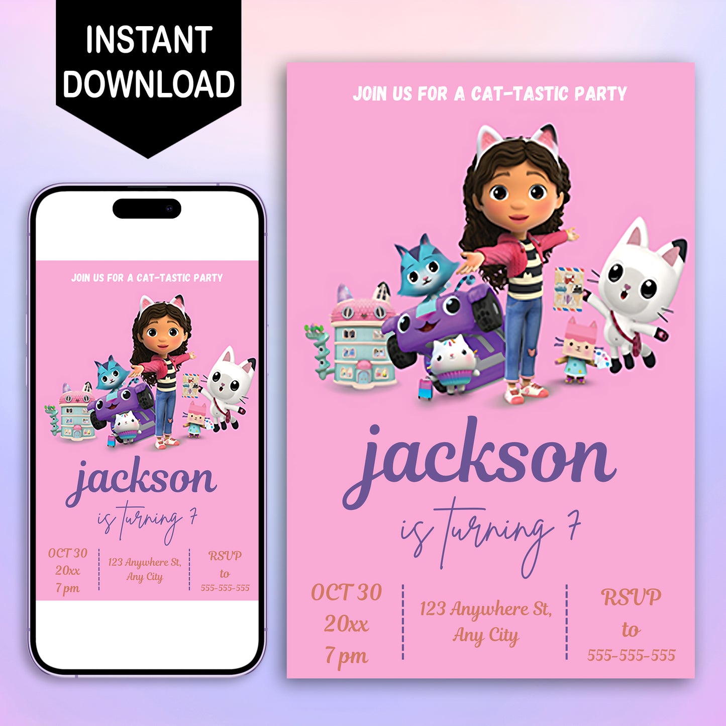 Gabby's Dollhouse Birthday Invitation Template