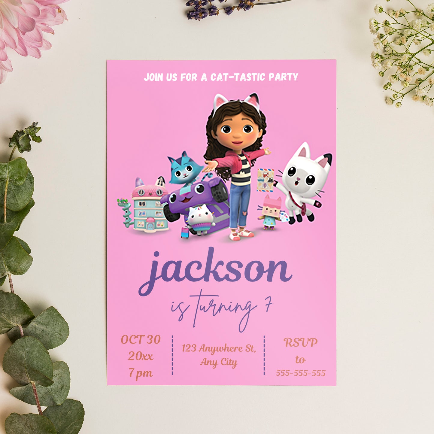 Gabby's Dollhouse Birthday Invitation Template