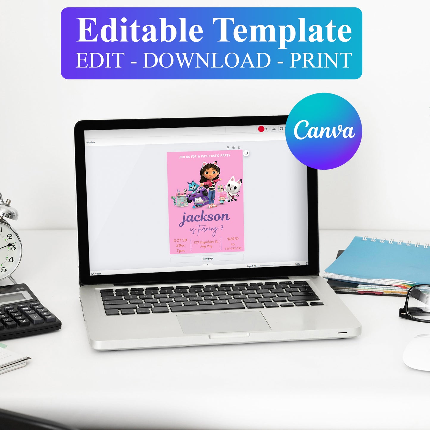 Gabby's Dollhouse Birthday Invitation Template