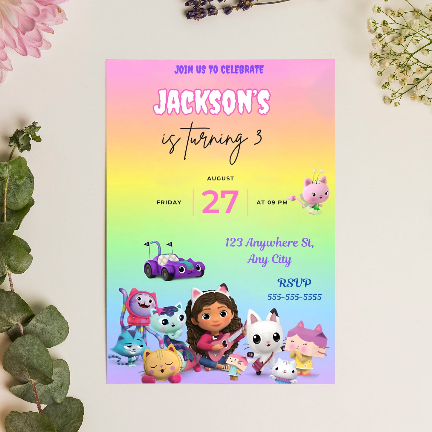 Gabby's Dollhouse Birthday Invitation Template - CreativeRino