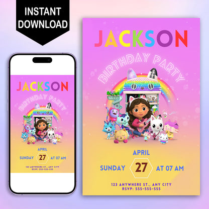 Gabby's Dollhouse Birthday Invitation Template - CreativeRino