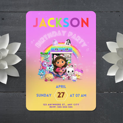 Gabby's Dollhouse Birthday Invitation Template - CreativeRino