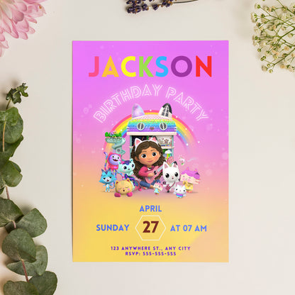 Gabby's Dollhouse Birthday Invitation Template - CreativeRino