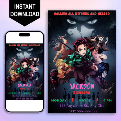 Demon Slayer Birthday Invitation Template - CreativeRino