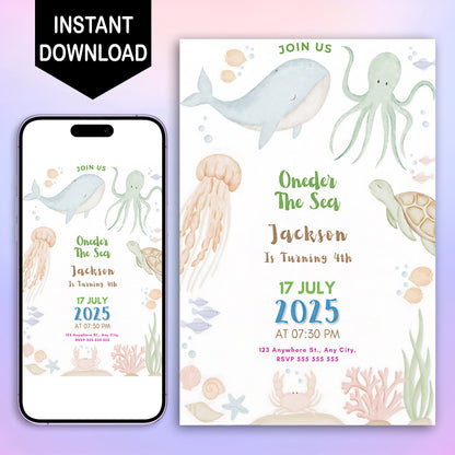 Oneder the Sea Birthday Invitation Template - CreativeRino