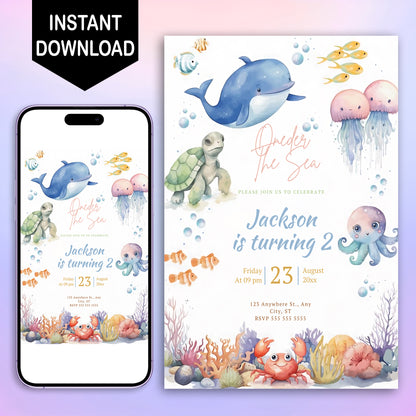 Oneder the Sea Birthday Invitation Template - CreativeRino