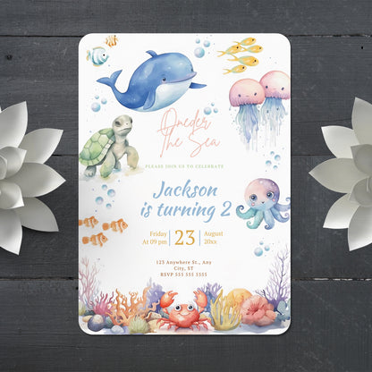 Oneder the Sea Birthday Invitation Template - CreativeRino