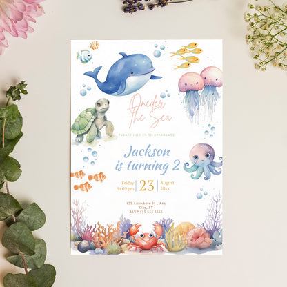 Oneder the Sea Birthday Invitation Template - CreativeRino